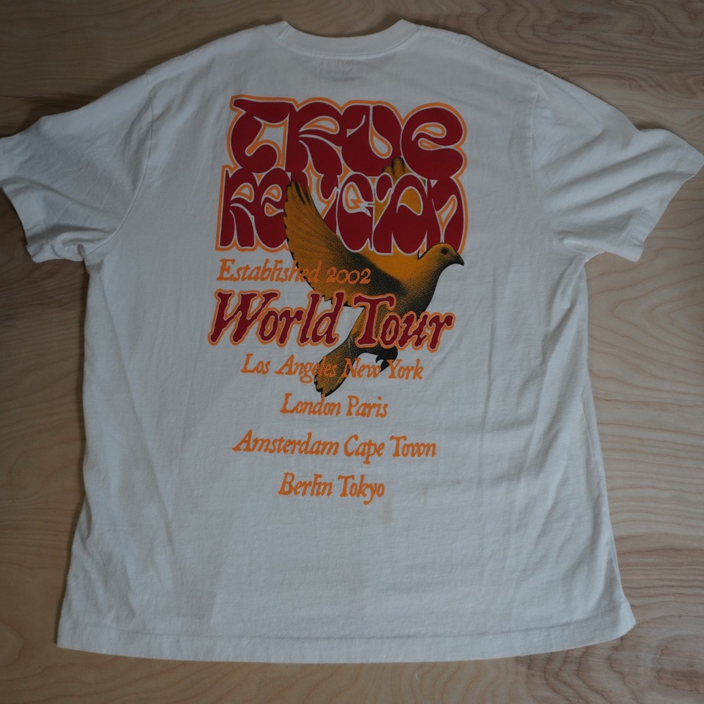 True Religion Mens World Tour Graphic T-Shirt White 2XL Dove Retro Logo Tee